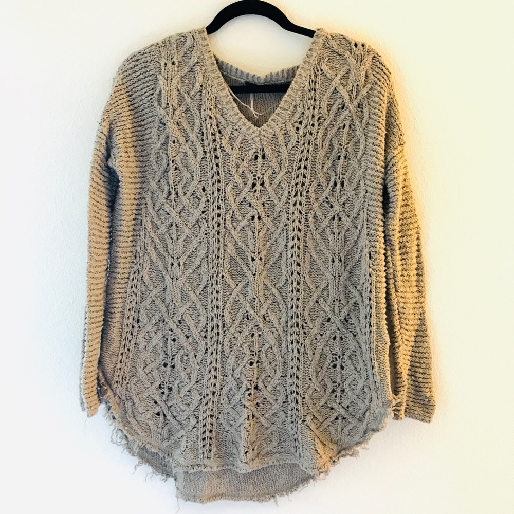 Free People Brown V-Neck Tunic Sweater Size Small